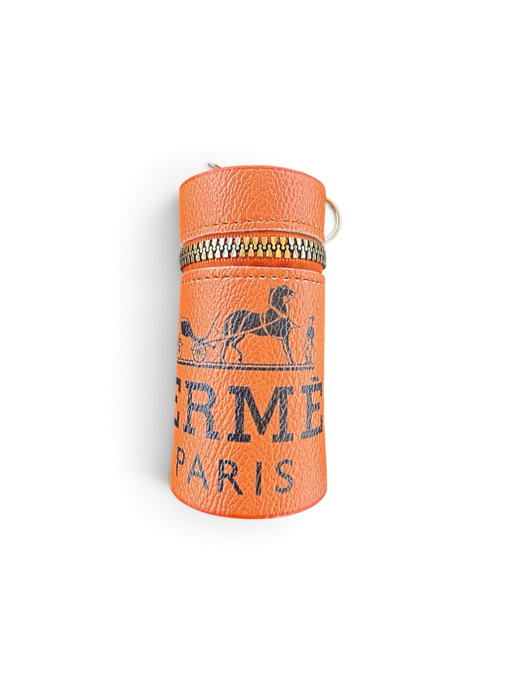Orange Leather Key & Card Holder with Logo Print